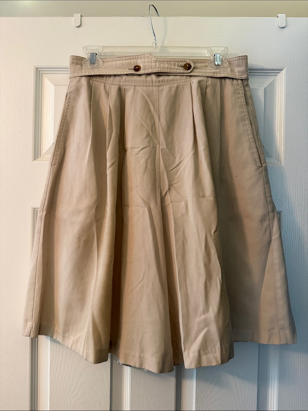 Beige Pleated Mid-Rise Bermuda Shorts